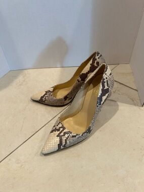 kate spade Snake-Print Pointed Pumps in Cream and Brown